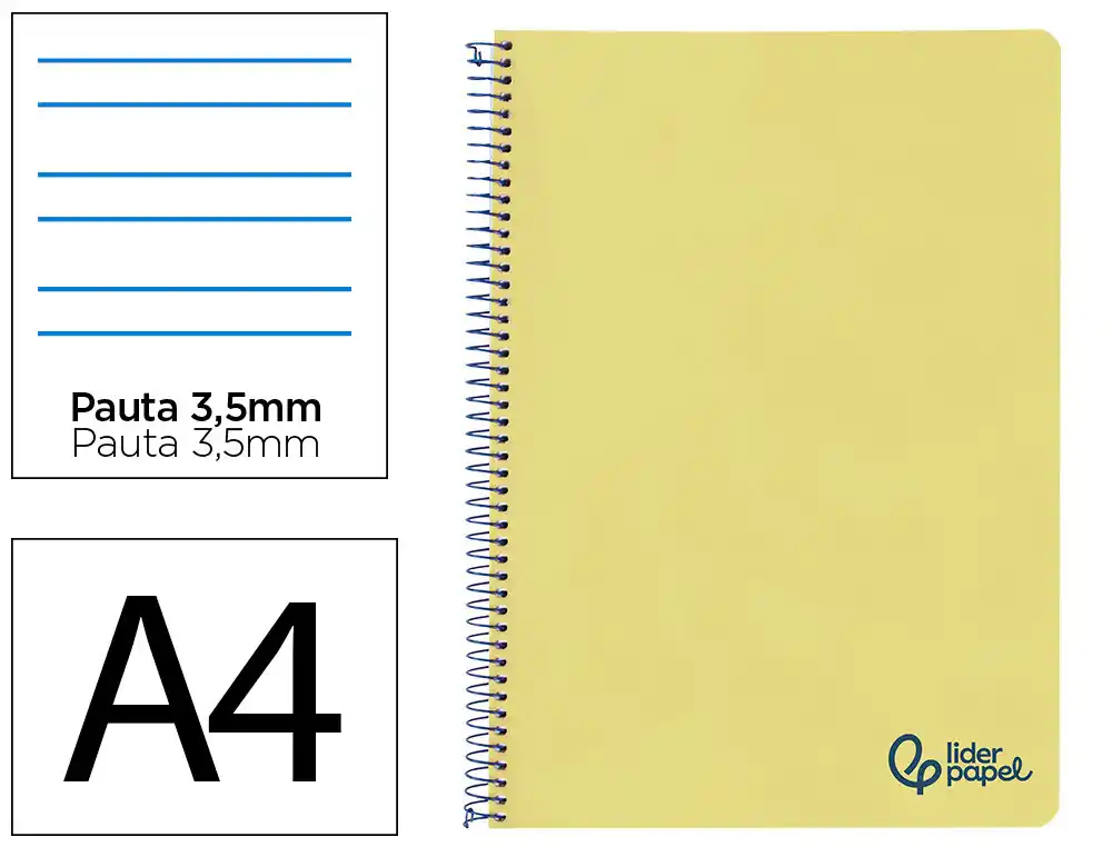 [172661] Cuaderno espiral liderpapel a4 wonder tapa plastico 80h 90gr pauta ancha 3,5mm con margen color amarillo