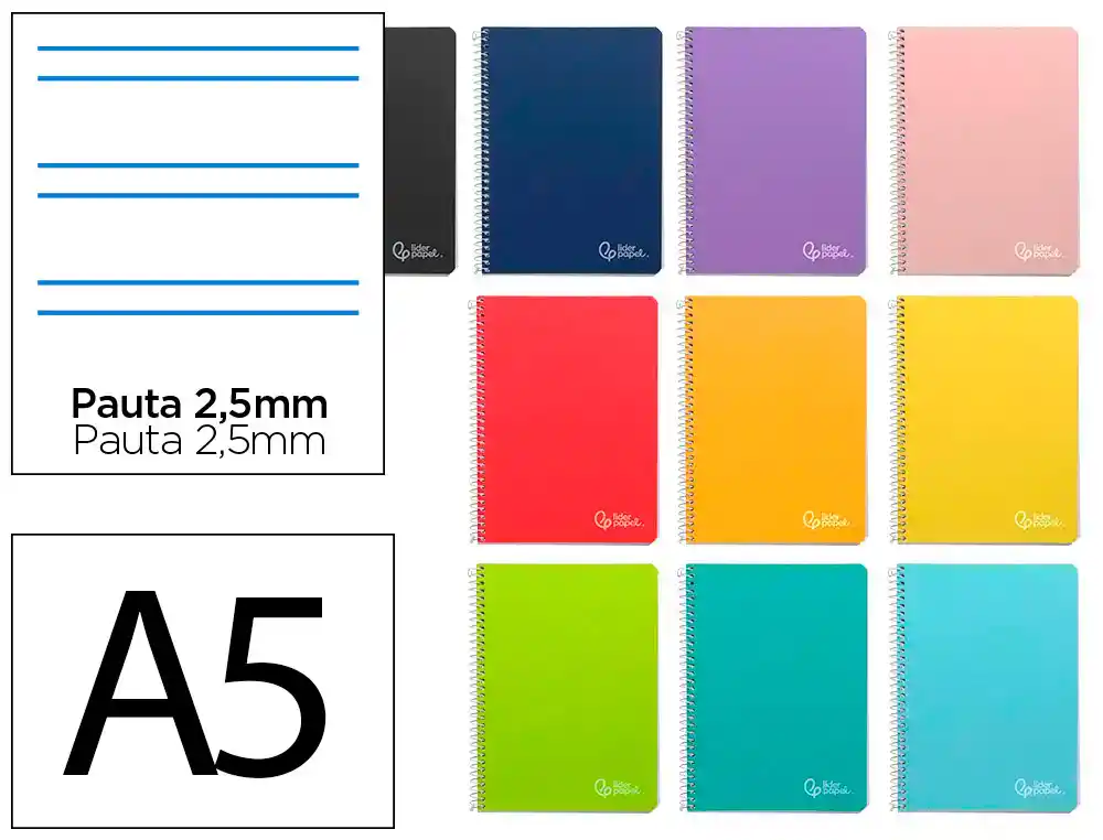 [172272] Cuaderno espiral liderpapel a5 witty tapa dura 80h 90gr pauta estrecha 2,5mm con margen colores surtidos