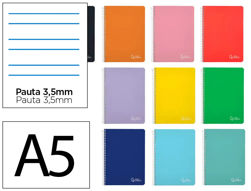 [172271] Cuaderno espiral liderpapel a5 witty tapa dura 80h 90gr pauta ancha 3,5mm con margen colores surtidos