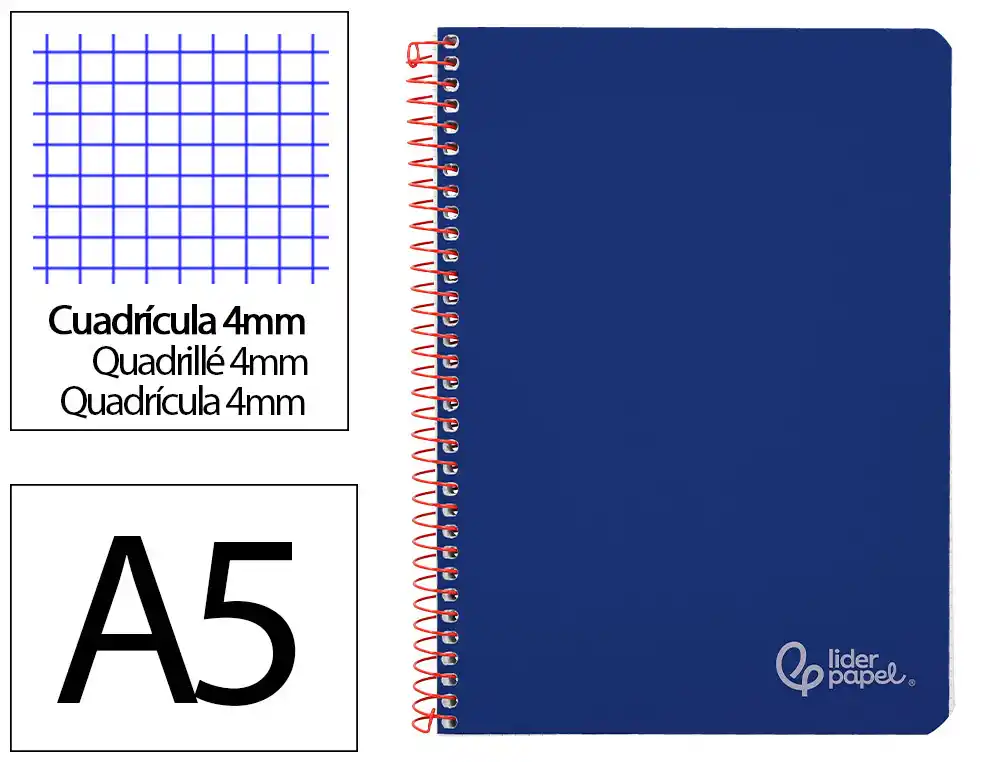 [172263] Cuaderno espiral liderpapel a5 witty tapa dura 80h 90gr cuadro 4mm con margen color azul marino