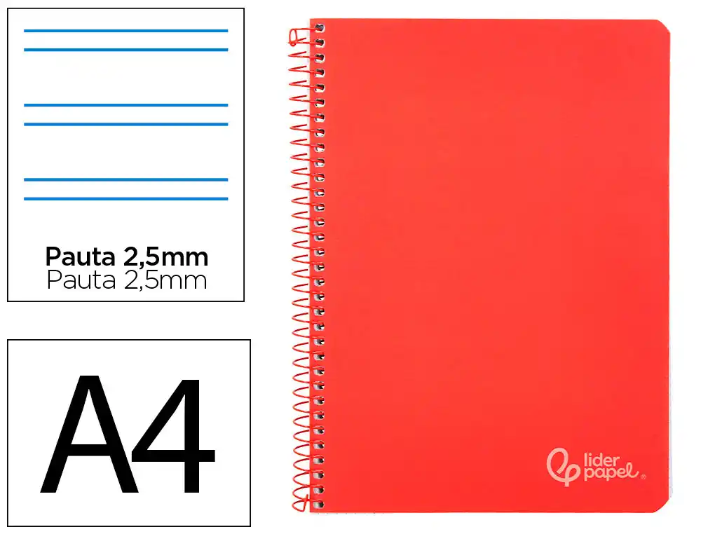 [172168] Cuaderno espiral liderpapel a4 witty tapa dura 80h 90gr pauta 2,5mm con margen color rojo