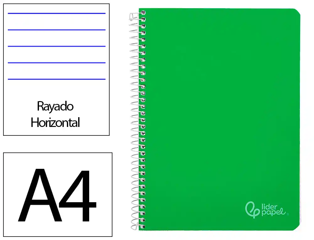 [172163] Cuaderno espiral liderpapel a4 witty tapa dura 80h 90gr rayado horizontal con margen color verde