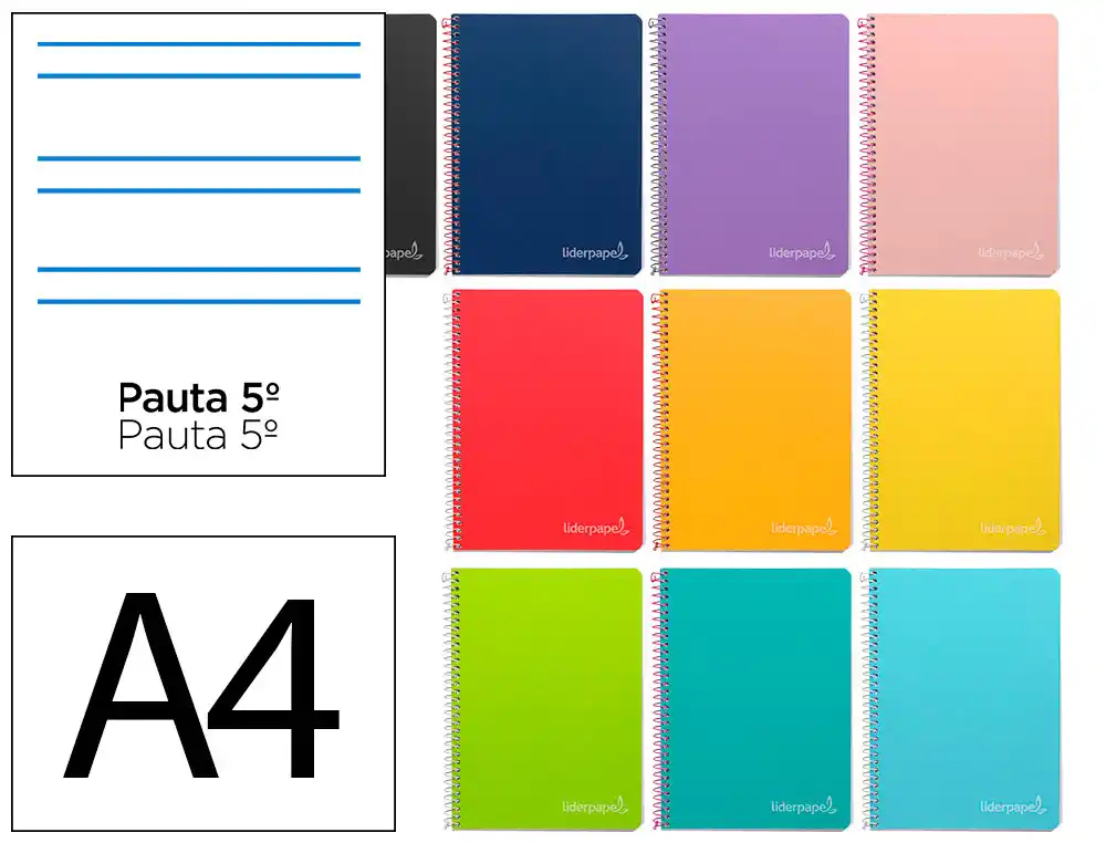 [171927] Cuaderno espiral liderpapel a4 witty tapa dura 80h 90gr rayado montessori 5mm colores surtidos