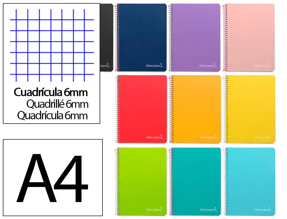[171918] Cuaderno espiral liderpapel a4 witty tapa dura 80h 90gr cuadro 6mm con margen colores surtidos
