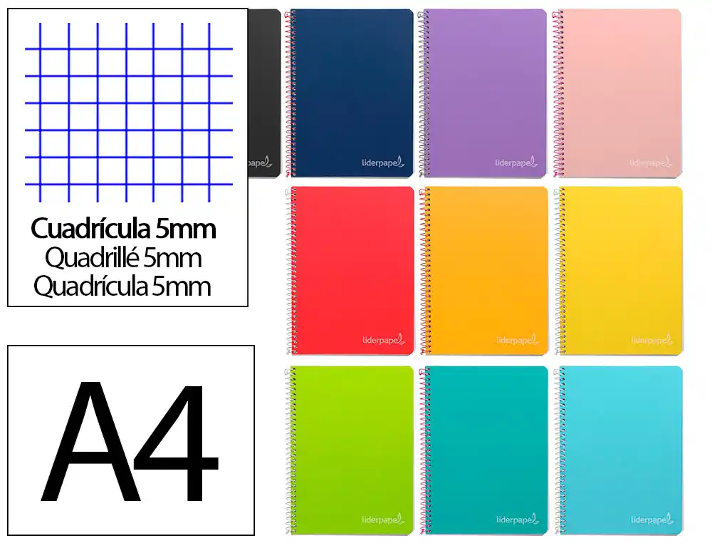 [171917] Cuaderno espiral liderpapel a4 witty tapa dura 80h 90gr cuadro 5mm con margen colores surtidos