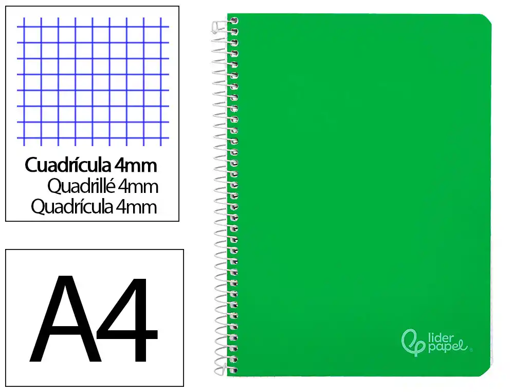 [171913] Cuaderno espiral liderpapel a4 witty tapa dura 80h 90gr cuadro 4mm con margen color verde