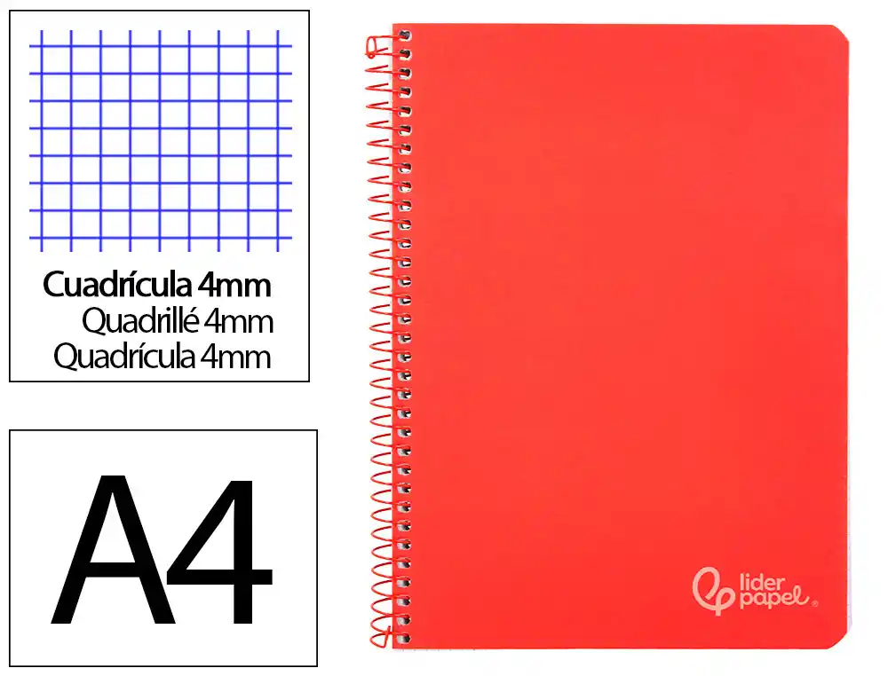 [171910] Cuaderno espiral liderpapel a4 witty tapa dura 80h 90gr cuadro 4mm con margen color rojo