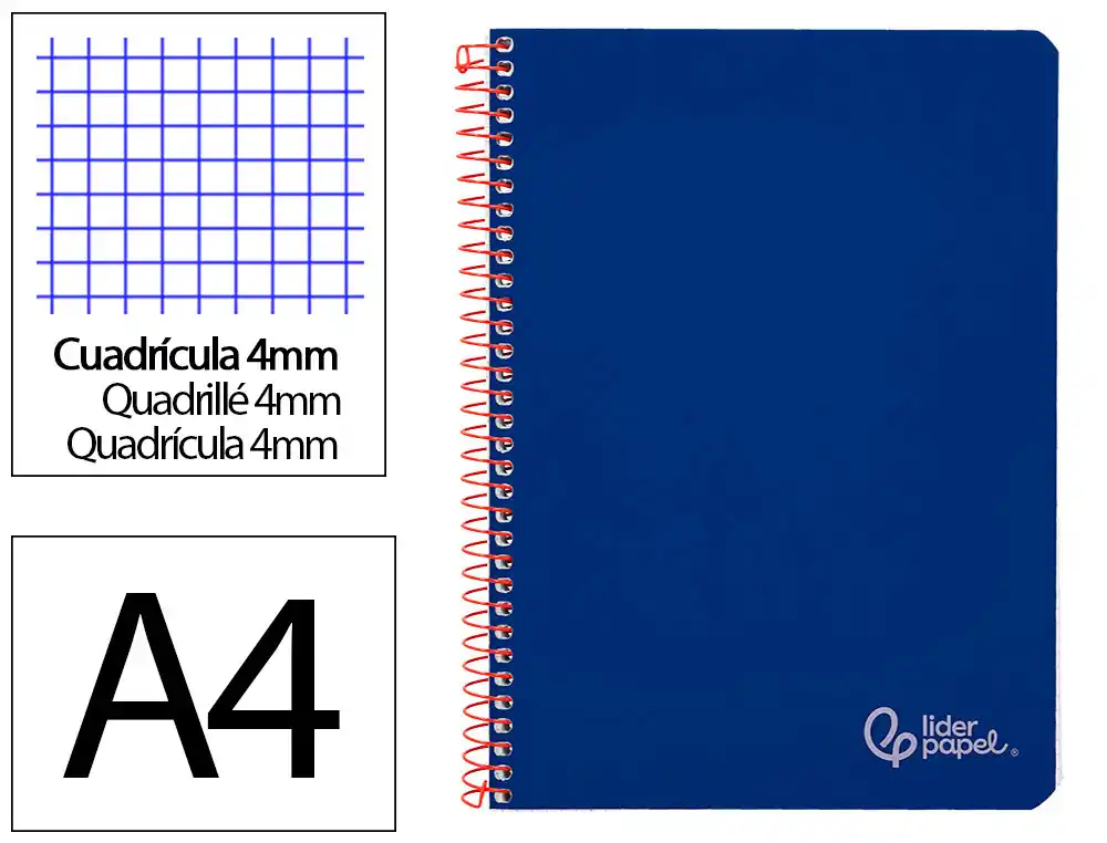 [171907] Cuaderno espiral liderpapel a4 witty tapa dura 80h 90gr cuadro 4mm con margen color azul oscuro