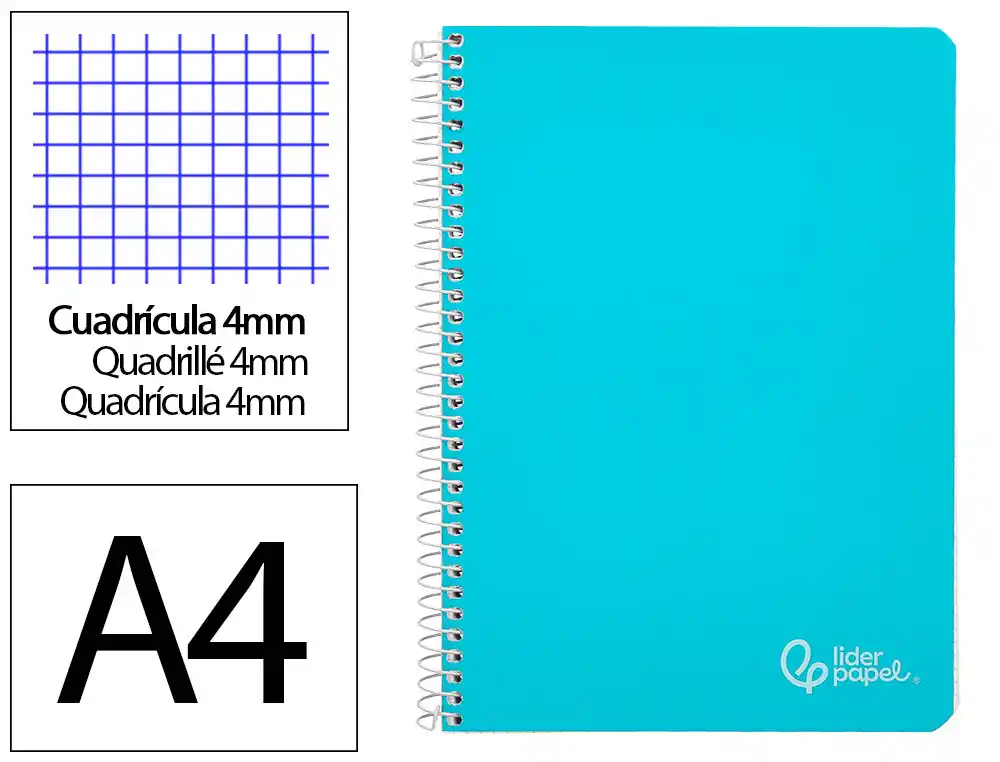 [171906] Cuaderno espiral liderpapel a4 witty tapa dura 80h 90gr cuadro 4mm con margen color celeste