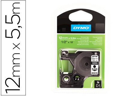 [59397] Cinta dymo negro blanco 12mm x 5,5 mt d1 polyester adhesivo permanente