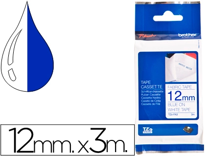 [26823] Cinta brother tzefa3 textil texto azul sobre fondo blanco 12 mm longitud 3 m