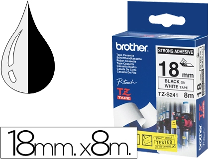 [46876] Cinta brother tzes241 blanco-negro 18mm longitud 8 m superadhesiva