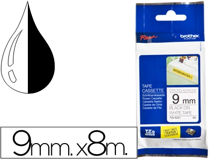 [46874] Cinta brother tze-s221 blanco-negro 9mm longitud 8 m superadhesiva