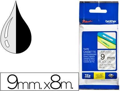 [26805] Cinta brother tze121 transparente-negro 9mm longitud 8 m