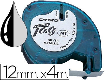 [24344] Cinta dymo metalizada 12mmx4mt -negro/plata para letratag