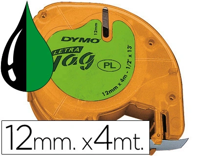 [24341] Cinta dymo 12mmx4mt -negro/verde acido para maquina letratag