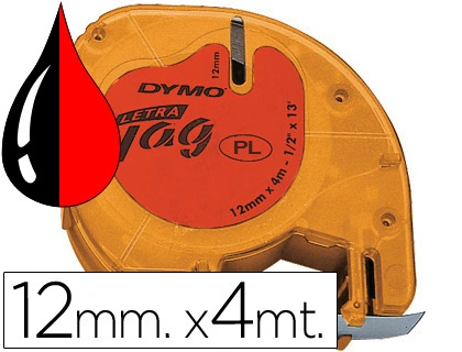[24340] Cinta dymo 12mmx4mt -negro/rojo para maquina letratag