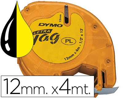 [24339] Cinta dymo 12mmx4mt -negro/amarillo para maquina letratag