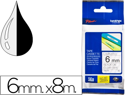 [95803] Cinta brother tze111 transparente-negro 6mm longitud 8 mt