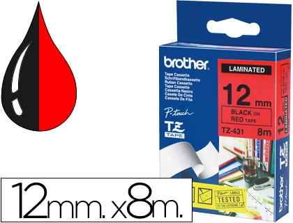 [94048] Cinta brother tze431 laminada negro-rojo 12mm x 8mts