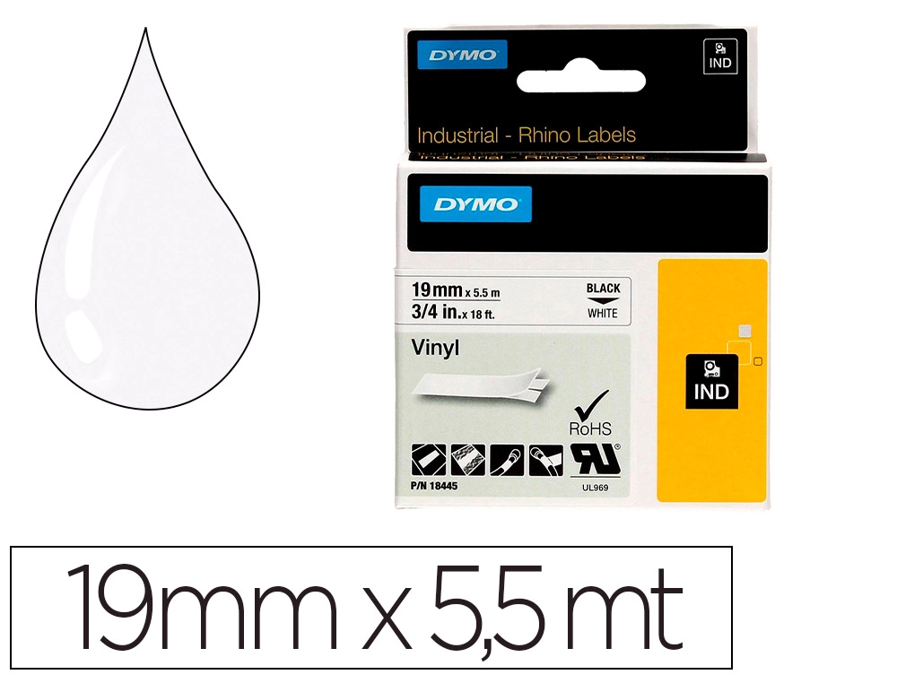 [163341] Cinta dymo vinilo blanco 19mm x 5,5mt para etiquetadora rhino