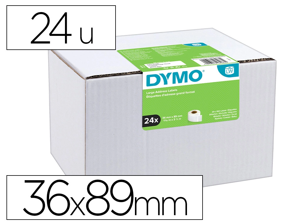 [163336] Etiqueta adhesiva dymo labelwriter para direccion 36x89 mm blanca pack de 24 rollos
