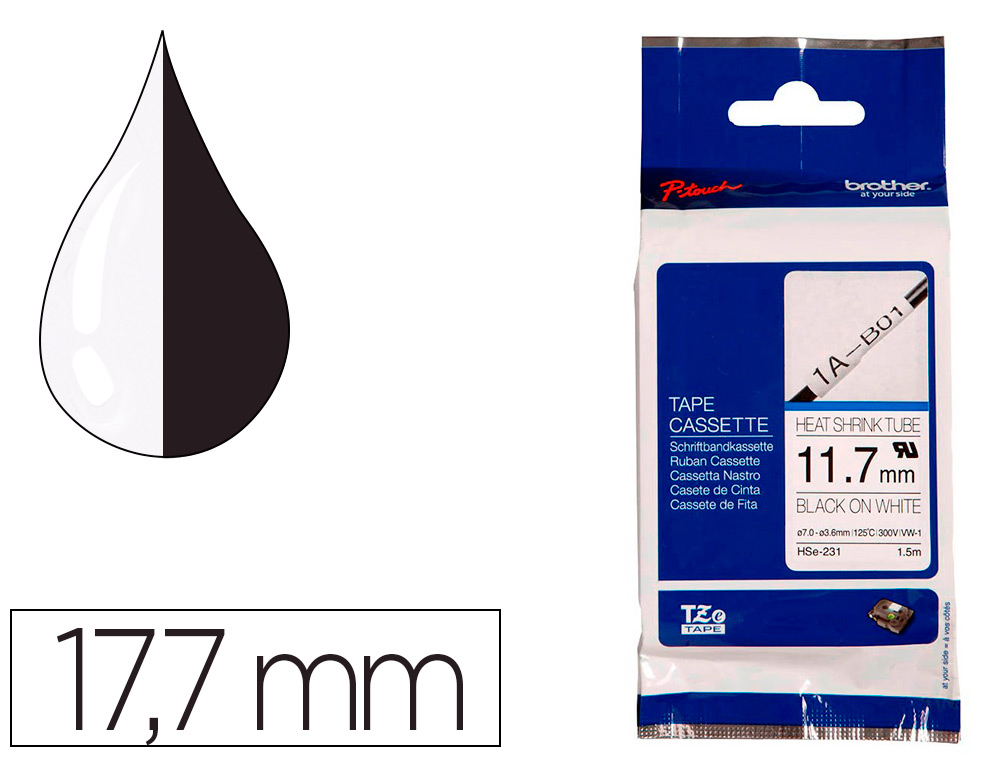 [162492] Cinta brother hse 231 termoretractible 11,7 mm negro/blanco