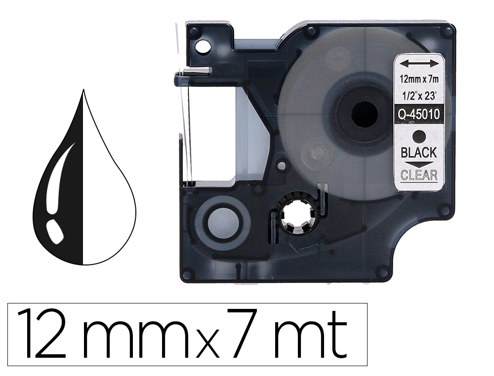 [156246] Cinta q-connect negro-transparente 12mm x 7mt dymo
