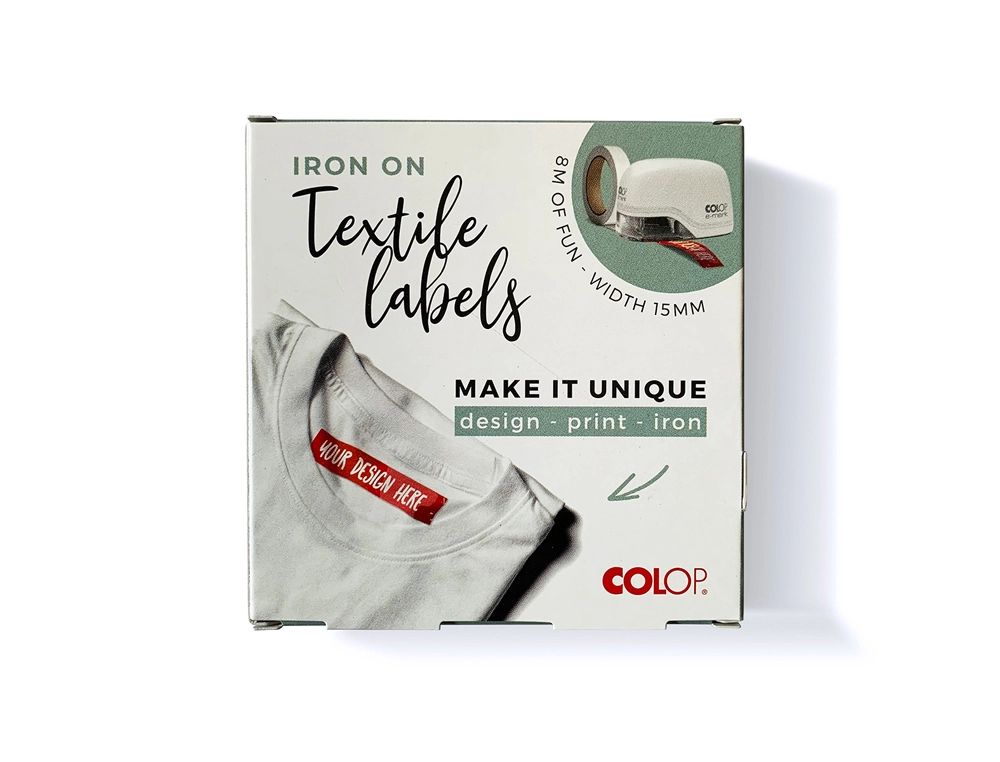 [170766] Cinta textil colop tafetan termo adhesiva ancho 15 mm para impresora e-mark rollo de 8 m