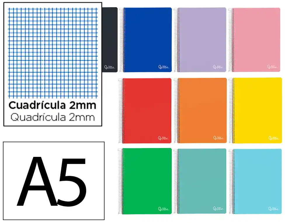 [172273] Cuaderno espiral liderpapel a5 witty tapa dura 80h 90gr milimetrado 2mm colores surtidos