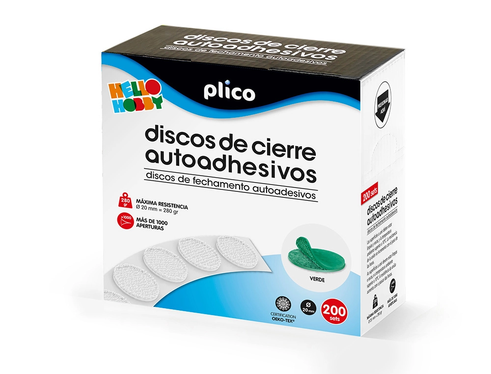 [165316] Disco de cierre plico velcro autoadhesivo 20 mm diametro color verde caja de 200 unidades