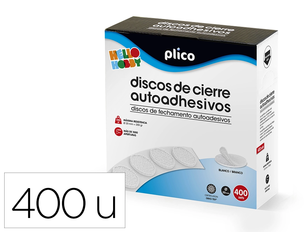 [162914] Disco de cierre plico velcro autoadhesivo 20 mm diametro color blanco caja de 400 unidades