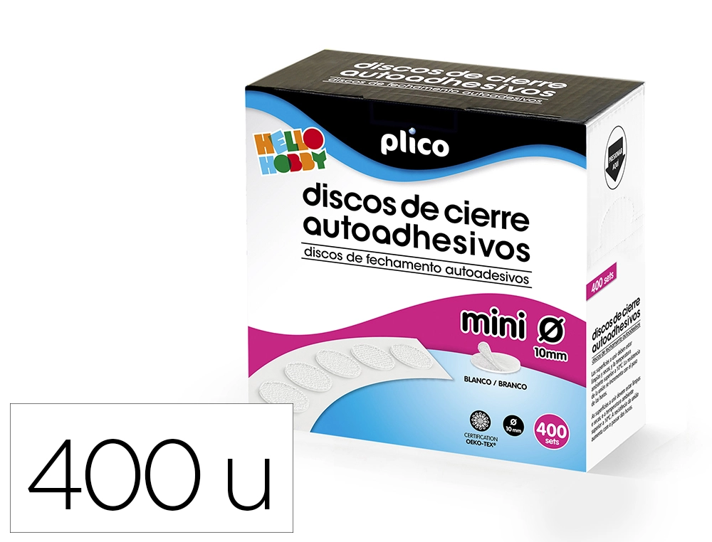 [170793] Disco de cierre plico velcro autoadhesivo mini 10 mm color blanco caja de 400 unidades