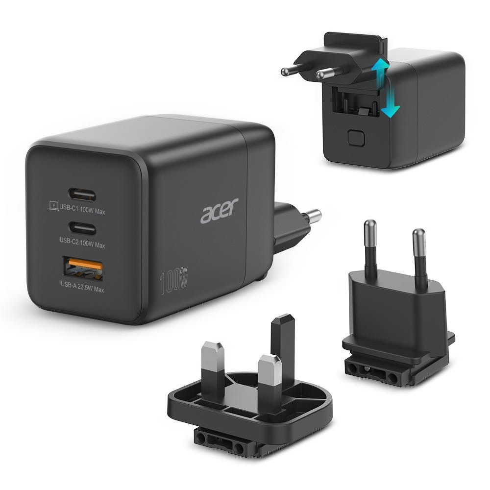 [71617] [HP.DSCAB.019] ACER Cargador 100w / EU-UK Plugs / 2 USB-C / 1 USB-A