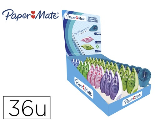 [171023] Corrector paper mate cinta dryline grip expositor de 36 unidades colores surtidos