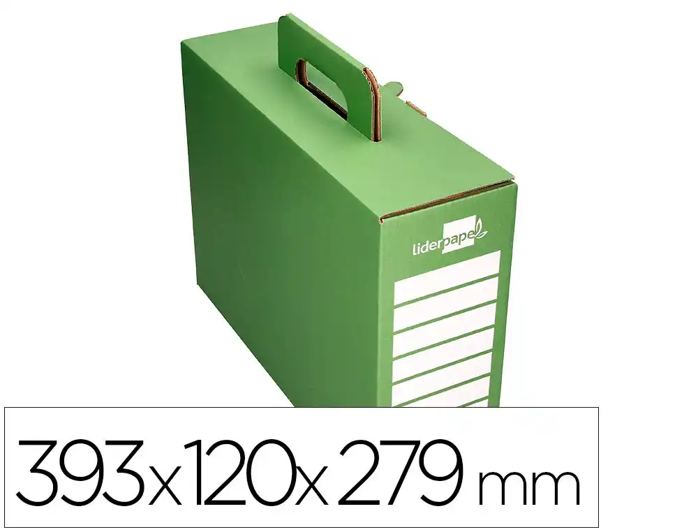[169156] Caja archivador definitivo liderpapel carton reforzado con asa color verde cheque libro 393x120x279mm