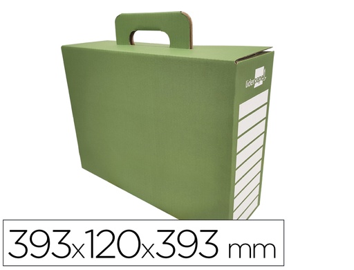 [169156] Caja cheque-libro liderpapel para material escolar carton reforzado con asa color verde 393x120x393 mm