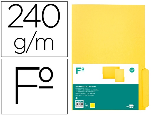 [167196] Subcarpeta cartulina liderpapel folio pestaña inferior 240g/m2 color amarillo