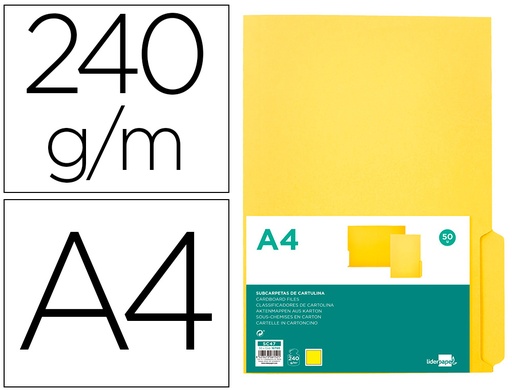 [167195] Subcarpeta cartulina liderpapel a4 pestaña inferior 240g/m2 color amarillo