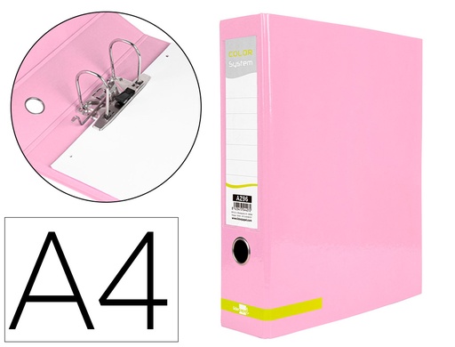 [163657] Archivador de palanca liderpapel a4 color system forrado sin rado lomo 80 mm rosa compresor metalico