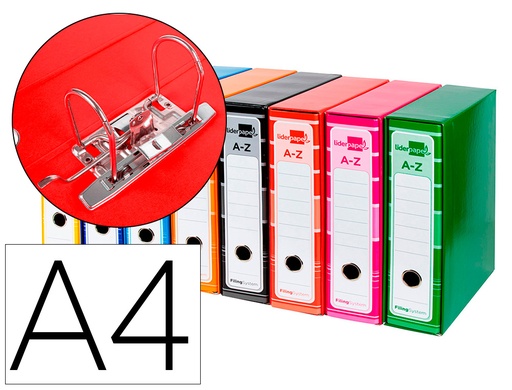 [79722] Archivador de palanca liderpapel a4 filing system forrado sin rado lomo 80 mm colores surtidos con caja y