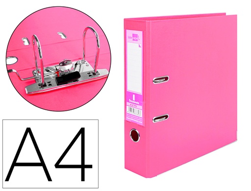 [79692] Archivador de palanca liderpapel a4 documenta forrado pvc con rado lomo 75 mm rosa compresor metalico