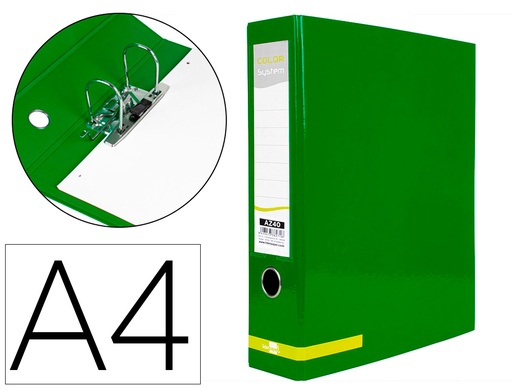 [38271] Archivador de palanca liderpapel a4 color system forrado sin rado lomo 80mm verde compresor metalico