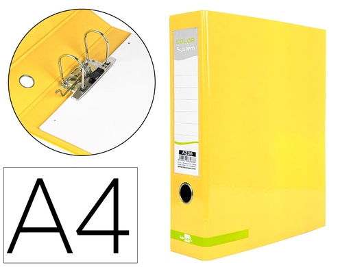 [38268] Archivador de palanca liderpapel a4 color system forrado sin rado lomo 80mm amarillo compresor metalico