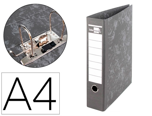 [32076] Archivador de palanca liderpapel a4 carton forrado sin rado lomo 80mm negro compresor metalico