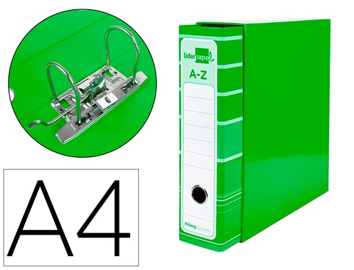 [32074] Archivador de palanca liderpapel a4 filing system forrado sin rado lomo 80mm verde con caja y compresor metalico