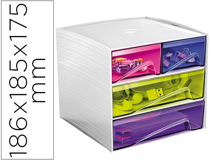 [75942] Fichero cajones de sobremesa cep mycube 4 cajones poliestireno multicolor 186x185x175 mm