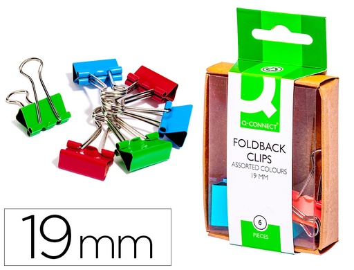 [28733] Pinza metalica q-connect reversible 19 mm caja de 6 unidades colores surtidos