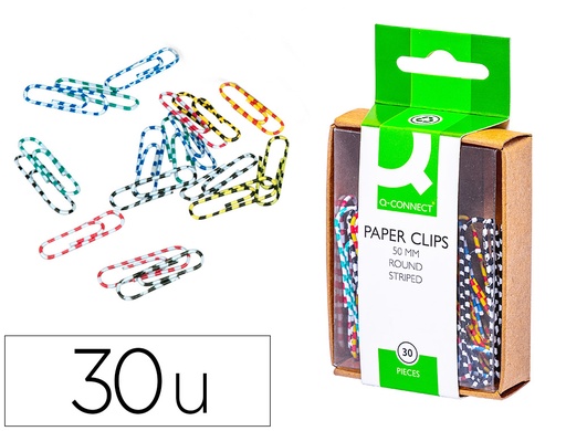 [28729] Clips colores rayados q-connect 50 mm caja de 30 unidades colores surtidos