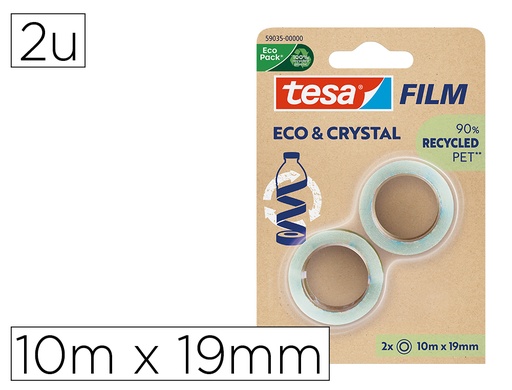[170815] Cinta adhesiva tesa film eco&cristal transparente 10 mt x 19 mm blister de 2 unidades